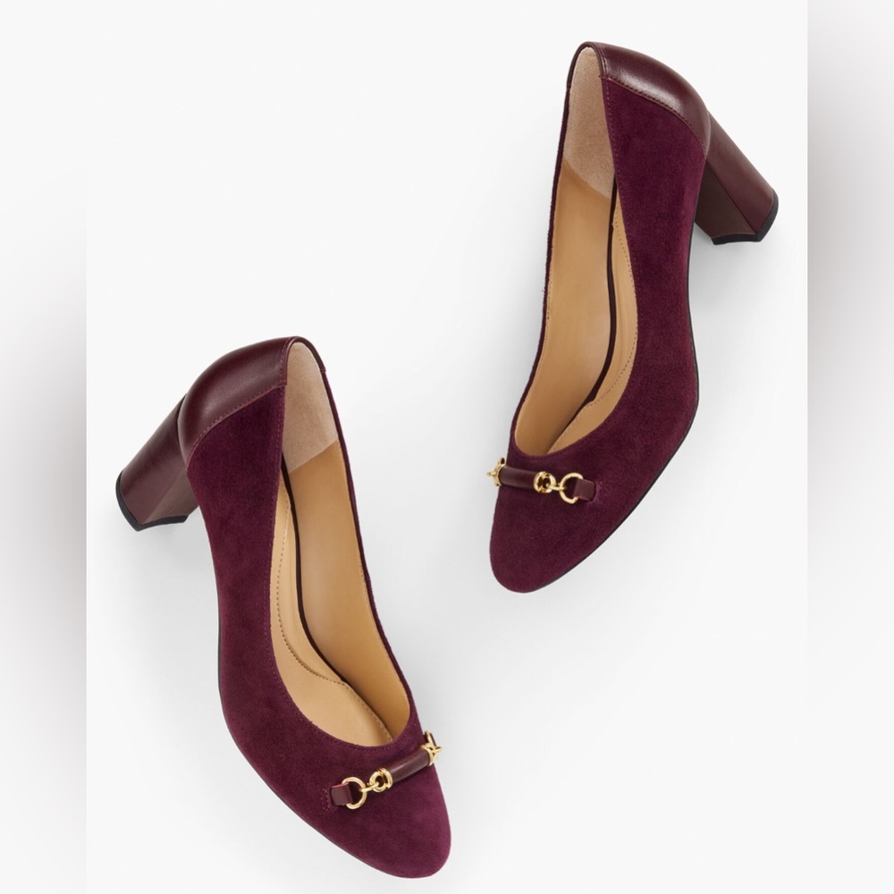 Talbots Women’s Ellery Burgundy Suede Bit Block Heel Pumps Sz 10.5